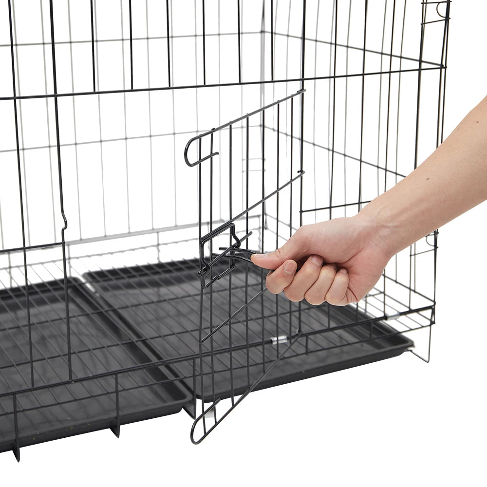 Tieker with bottom tray black wire pet fence dog cage kennel indoor pet cage with 2 doors for large, medium and small pets