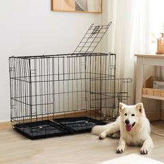 Tieker with bottom tray black wire pet fence dog cage kennel indoor pet cage with 2 doors for large, medium and small pets