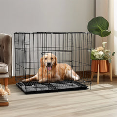 Tieker with bottom tray black wire pet fence dog cage kennel indoor pet cage with 2 doors for large, medium and small pets