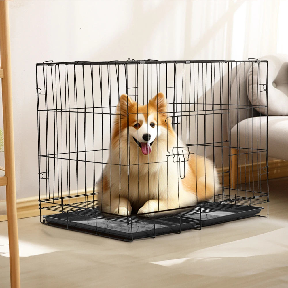 Tieker with bottom tray black wire pet fence dog cage kennel indoor pet cage with 2 doors for large, medium and small pets