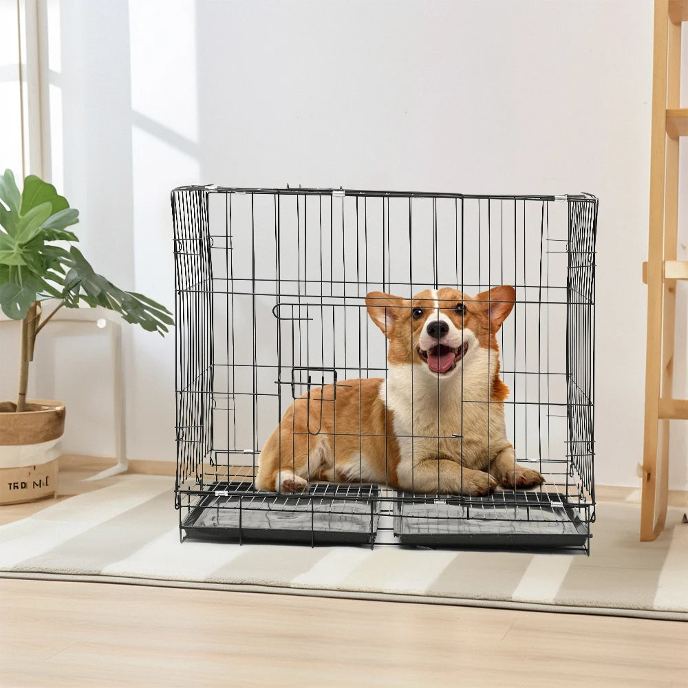 Tieker with bottom tray black wire pet fence dog cage kennel indoor pet cage with 2 doors for large, medium and small pets