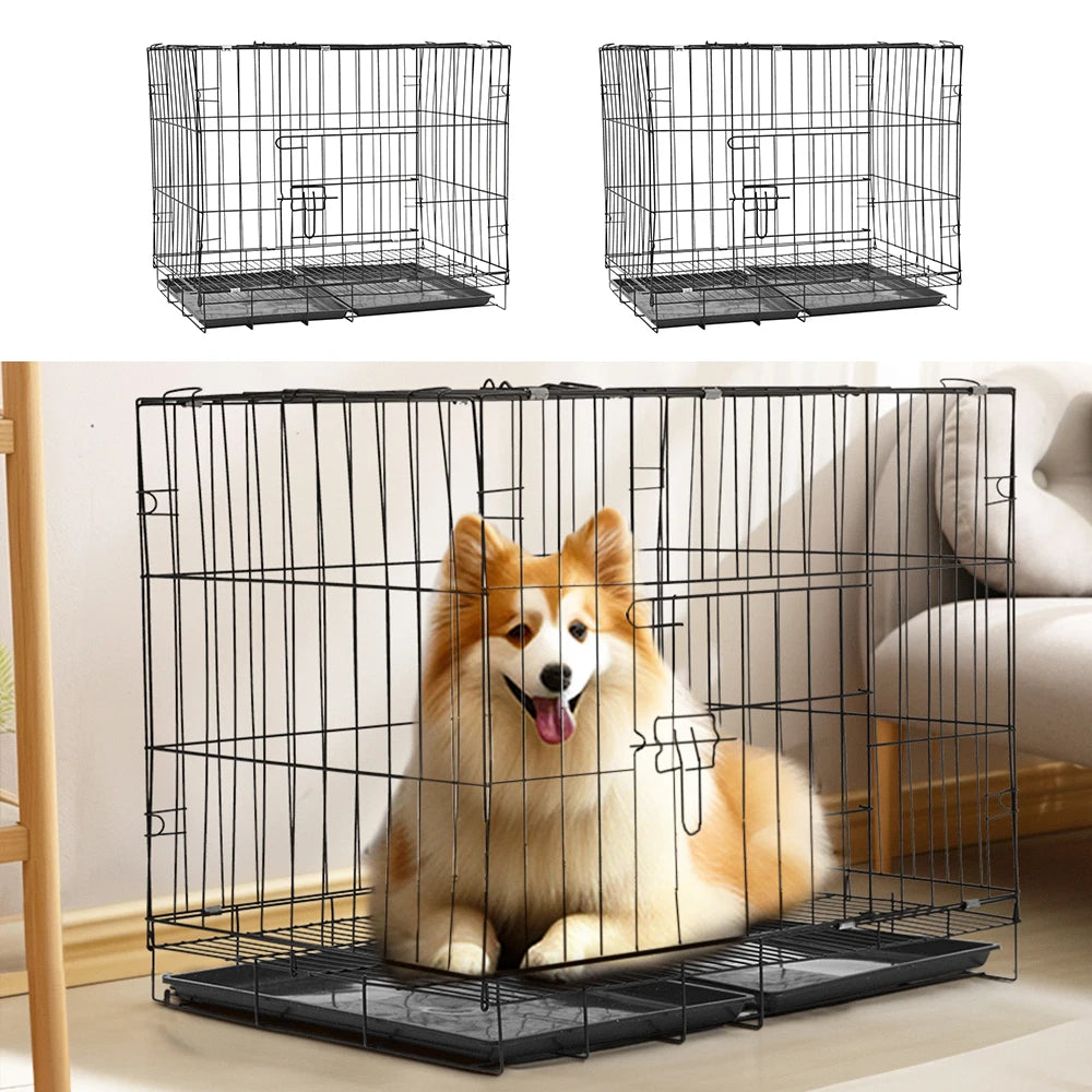 Tieker with bottom tray black wire pet fence dog cage kennel indoor pet cage with 2 doors for large, medium and small pets